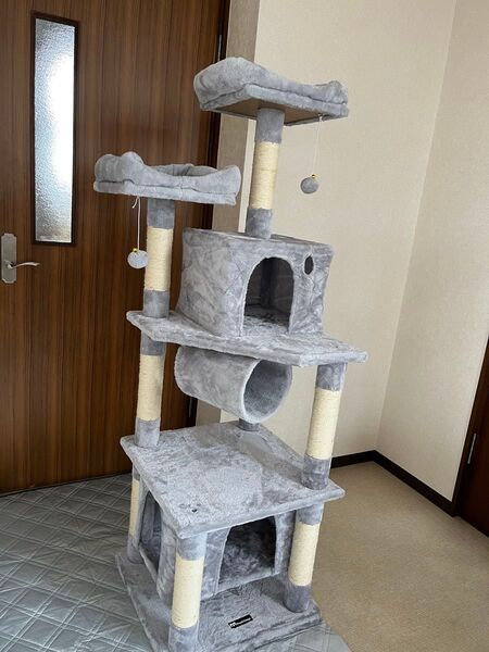 【廃盤品】Mwpo据え置き型 キャットタワー 多頭飼い 幅 50x 奥行 50x高さ153cm グレー