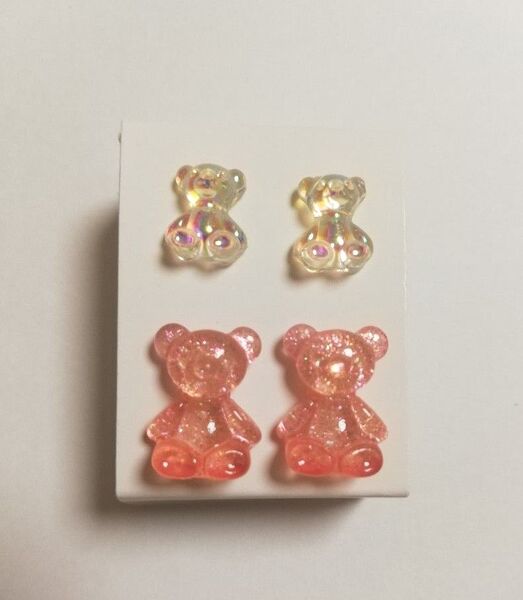 キラキラくまピアス 樹脂ポスト デコパーツ