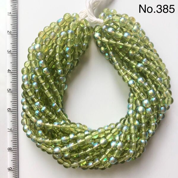 No.385 糸通し品 チェコビーズ ラウンド 約4mm 約600個 オリビンAB ◆1点限りです