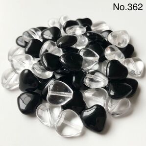 No.362 チェコビーズ ハート 約9.5mm 30個×2種 計60個 クリスタル&ジェット ◆ラスト1点です