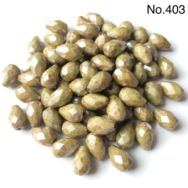 No.403 チェコビーズ カットシズク 10×7mm 約80個 ピカソオリーブラスター