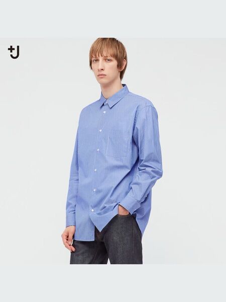 UNIQLO +J スーピマコットンレギュラーフィットシャツ(長袖・ストライプ) L