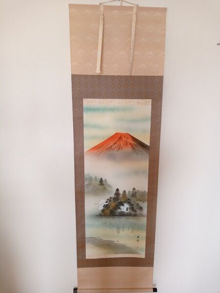赤富士の絵画 掛け軸 富士山