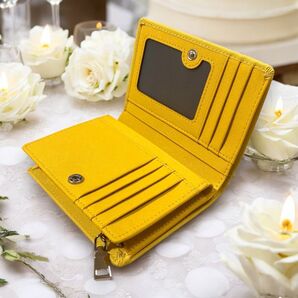 スプリットレザー 二つ折り財布 大容量 黄色 メンズ レディース 金運アップ