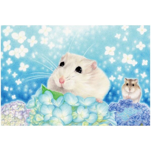 ハムスターと紫陽花のイラスト★ポストカード