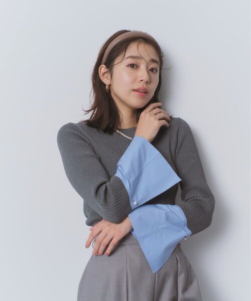 【タグ付き新品】 JUSGLITTY ジャスグリッティー 配色カフスニット パールボタン 定価15,400円
