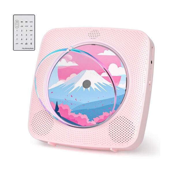 CDプレーヤー 卓上 壁掛け Bluetooth 受信 送信 HiFi 多機能 FM USB mp3 イヤホン ピンク 可愛い
