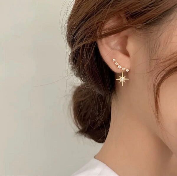 N158星 ラインストーン 揺れる 痛くない イヤリング キラキラジルコン 結婚式 韓国 おしゃれ 上品 日常 通勤 可愛い 宴会