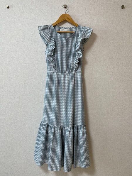 tocco closet(トッコクローゼット) ウエストりぼん付きラッフルスリーブギンガムチェックワンピース