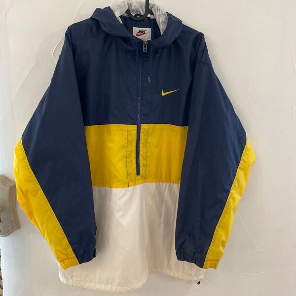【デッドストック】NIKE ハーフジップ ナイロンジャケット ネイビー/イエロー/ホワイト
