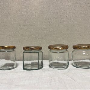 【消毒済】ガラス瓶4個セット 金色の蓋付き