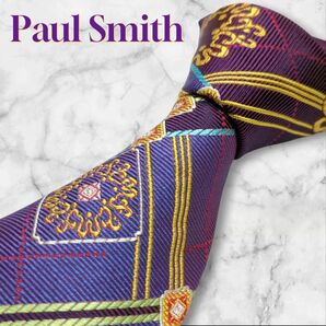 ポールスミス PaulSmith ネクタイ 刺繍 ジャガード パターン柄 紳士服 パープル 紫