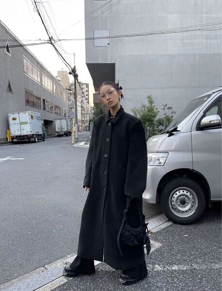 FUZZYKON Wool Long Coat for Petites チェスターコート ブラック