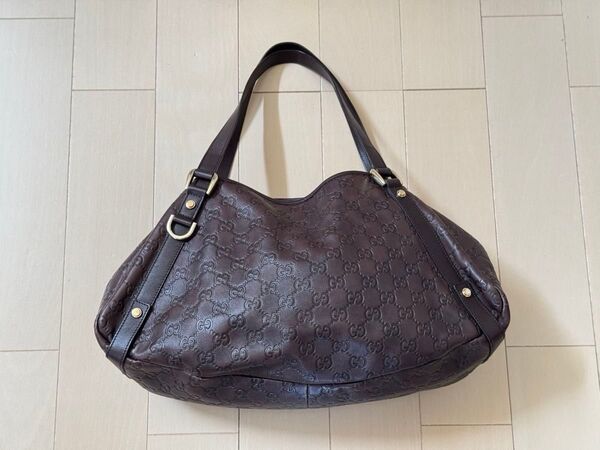 【美品】GUCCI グッチ 130736 グッチシマ トートバッグ ハンドバッグ レザー ブラウン レディース