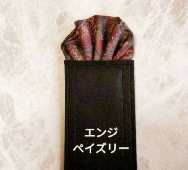 スーツ職人が作ったポケットチーフ エンジ ペイズリー