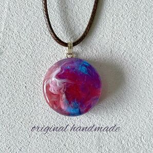 レジン ネックレス まんまる ハンドメイド ペンダント (ピンク)
