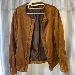 ★UNION STATION ユニオンステーション メンズビギ ノーカラージャケット スエード ブラウン L