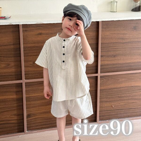 ストライプ 90 セットアップ シンプル 男の子 韓国 キッズ 夏服 春夏 半袖