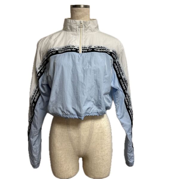 adidas ハーフジップ ショート丈ブルゾン 水色×白 レディース 古着 レトロ Y2K