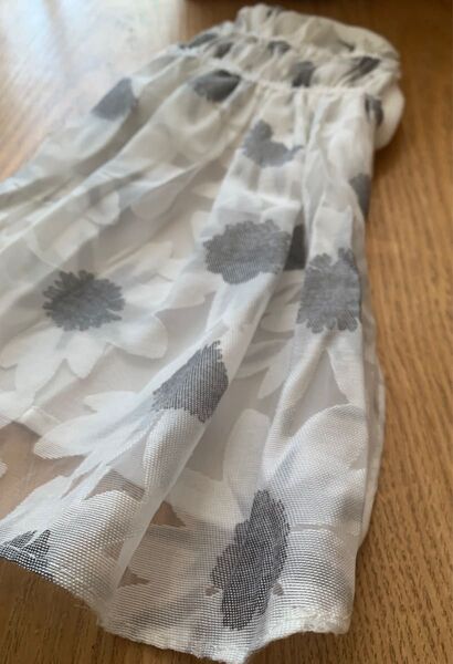 ハンドメイド 純白の花柄ロングサマードレス M〜L ①