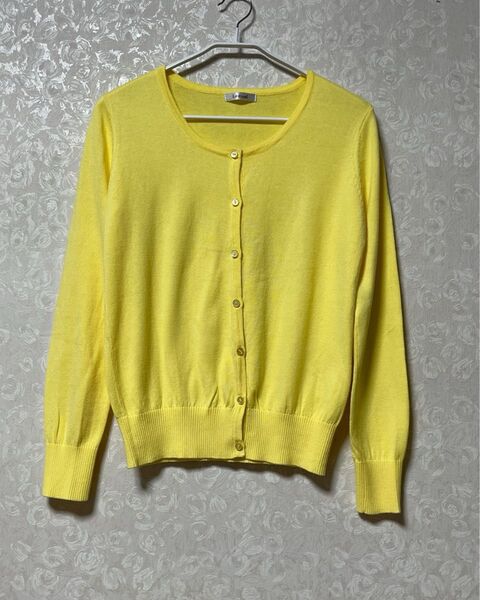 カーディガン 長袖 ニット イエロー 綿100%