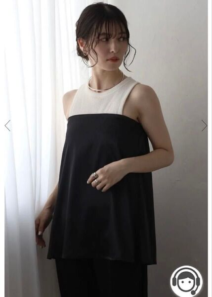 新品未使用タグ付きBonjour saganボンジュールサガン2wayサテンキャミソール黒ブラックFreeフリー上品きれいめ