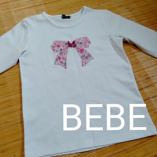 べべ BEBE 白長袖シャツ リボン 150 女の子 子ども服 キッズ