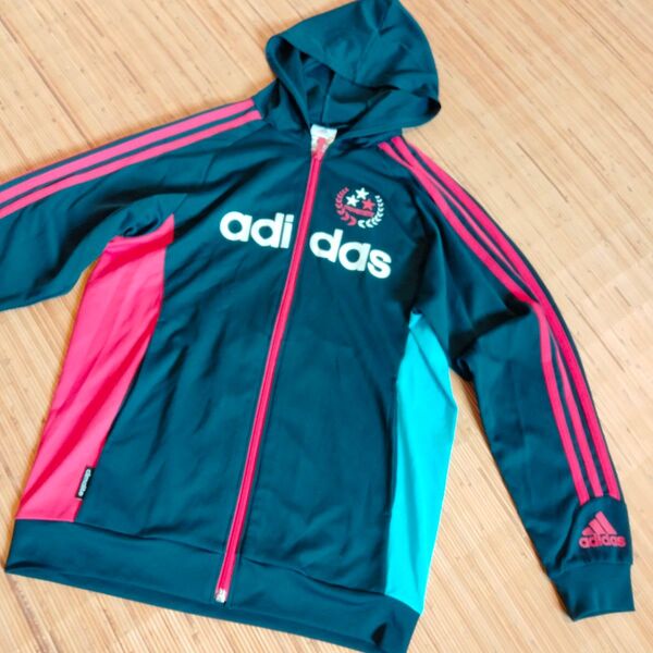 アディダスadidas 薄手メッシュ ジップアップパーカー ネイビー×ブルー×ピンク 160