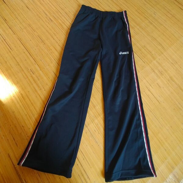 アシックスASICS 紺色 ネイビー×白赤ライン ストレート ジャージパンツ ズボン レディスS トラックパンツ
