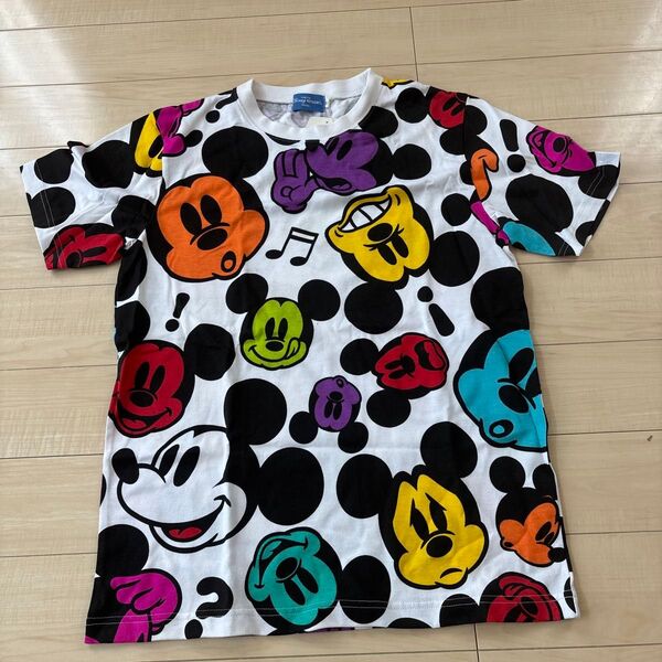 新品★ディズニーランド正規品★Disney ミッキーマウス 総柄Tシャツ ホワイト×マルチカラー