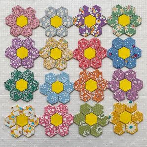 ①しつけ済み 16mm ヘキサゴン カットクロス 112個 お花16個分 30'sカラー KAWAGTCHI