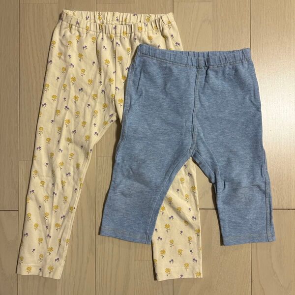 子供用 レギンス イエロー花柄10分丈 水色7分丈 100cm 2枚セット ユニクロ