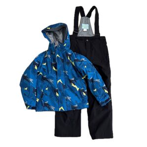 スキーウェア 上下セット 青+黒 男子 130 紐調整して115cm〜 ウィンタースポーツ 冬服