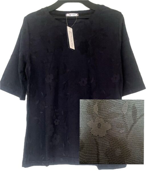 シースルー半袖シャツ 黒シャツ 花柄トップス新品タグ付き