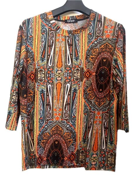 多色柄TシャツM-Lフリーサイズさらさら生地で肌触り抜群カットソー新品タグ付き七分袖