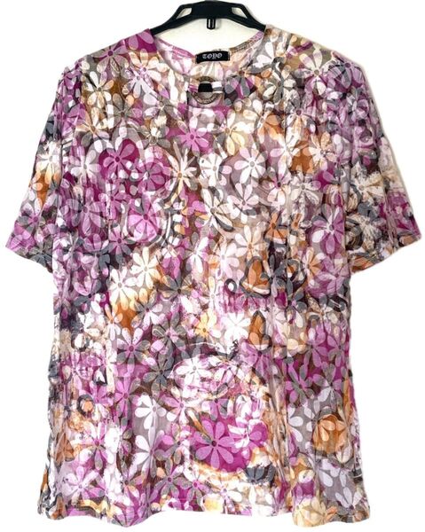 花柄 半袖Tシャツ ピンク・オレンジ・白・紫 シースルー新品タグ付きプレゼントにも母の日
