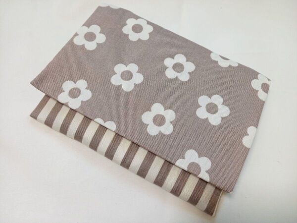 移動ポケット ハンドメイド 1309.グレージュお花×ストライプ