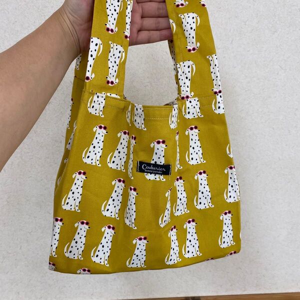 ハンドメイドエコバッグ コンビニサイズ ダルメシアン マスタード