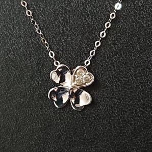 K18WG クローバーモチーフダイヤ入りネックレス