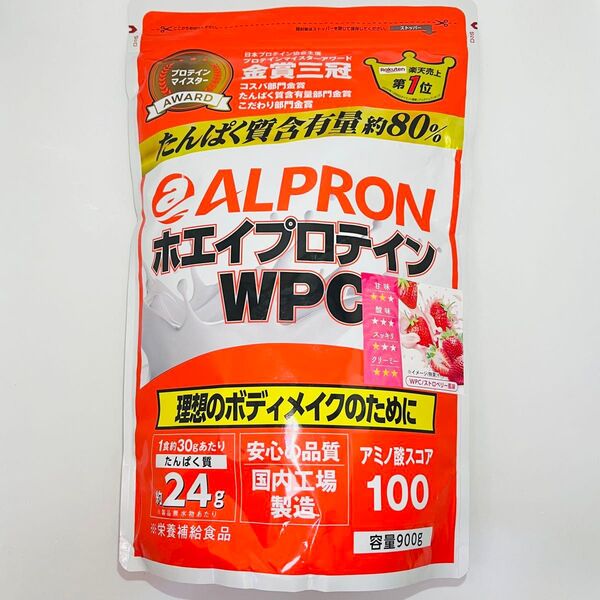 ALPRON アルプロン ホエイプロテイン WPC ストロベリー風味 900g × 1袋 計量スプーン付き プロテイン