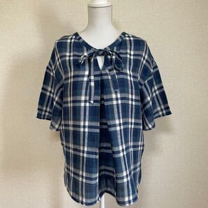 ナノユニバース チェック 麻100%トップス リネン F 美品 春夏