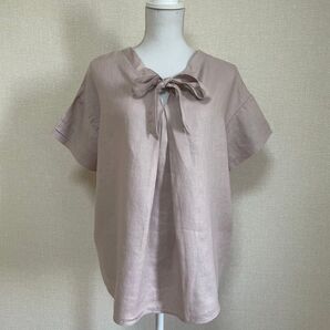 ナノユニバース チェック 麻100%トップス リネン F 美品 春夏 さくら色