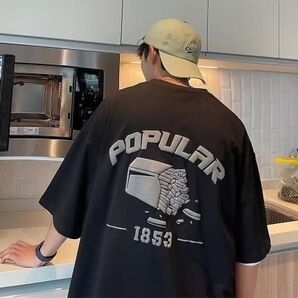 韓国 ストリートメンズ 1853 半袖 Tシャツ ブラック 黒 韓国 ストリート