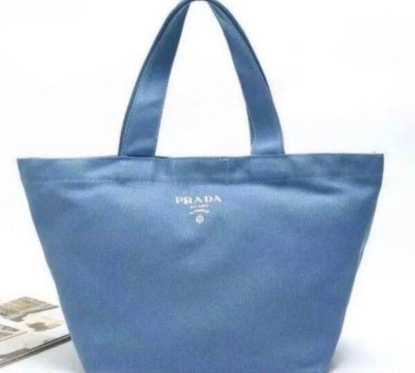 PRADA トートバッグ キャンバス ブルー 箱付き