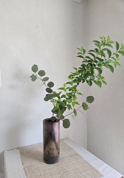 備前焼 筒 花器 花瓶 傷 キレあり 水漏れ無し