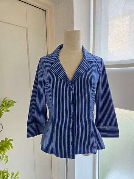 ナラカミーチェ ブラウス シャツ ストライプ NARACAMICIE 七分袖 ジャケット風 ブルー系