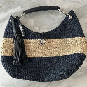 TOFF&LORDSTONE トフ&ロードストーン フリンジ タッセル かごバッグ ネイビー&ベージュ ハンドバッグ 美品