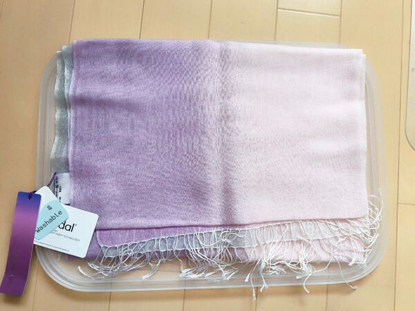 新品 マフラー ストール カシミヤ モーダル パープル ピンク 配色フリンジストール UV加工 洗濯可