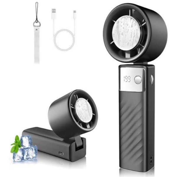 ハンディファン 冷却プレート付き 携帯扇風機 強力送風 長時間稼働 充電式 熱中症対策 コンパクト扇風機 最新型 ストラップ付き