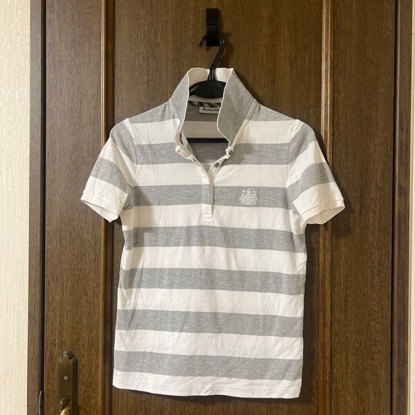 Aquascutum ポロシャツ ボーダー柄 ホワイト×グレー レディース ゴルフnにも